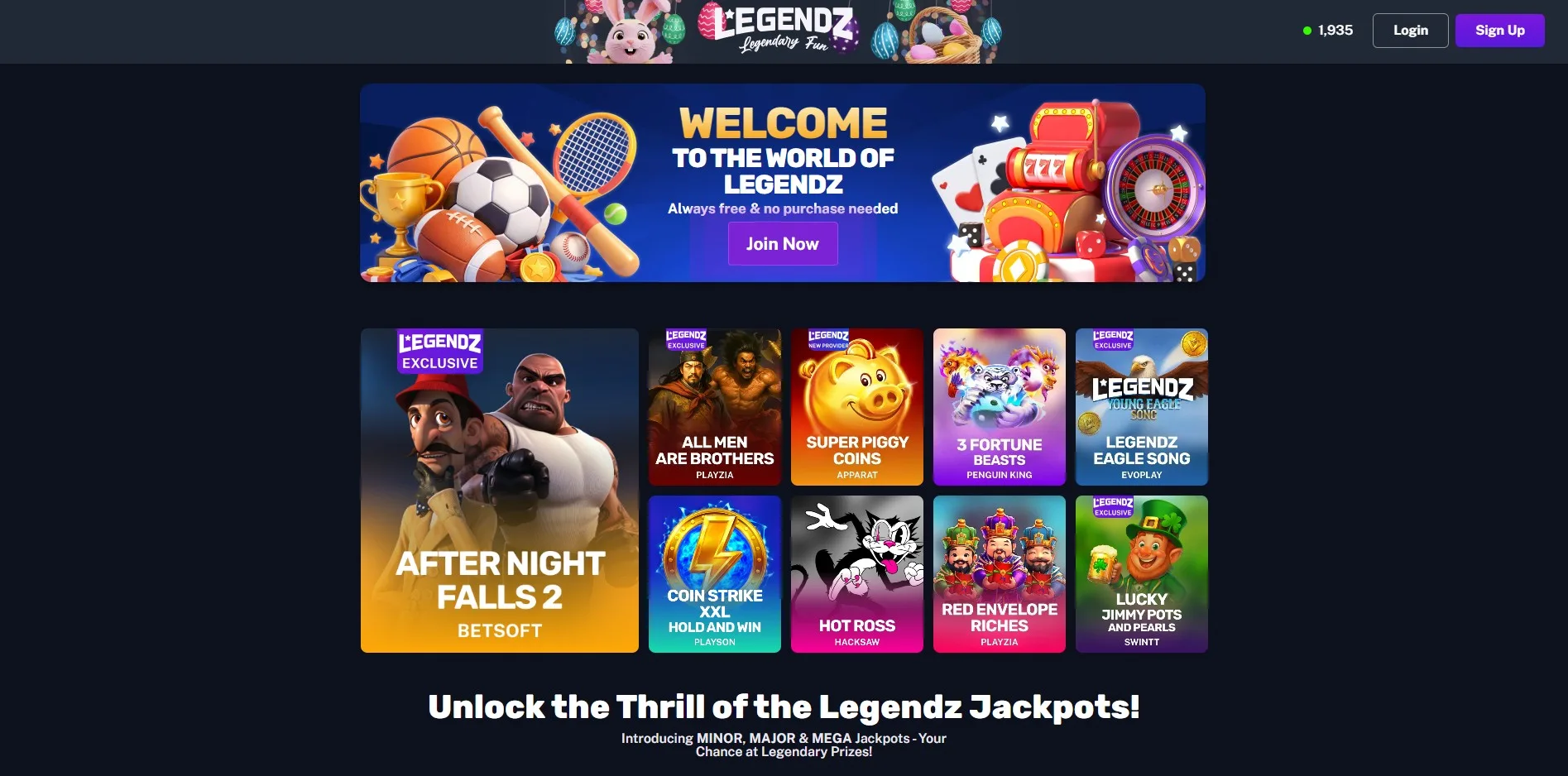 Legendz desktop view